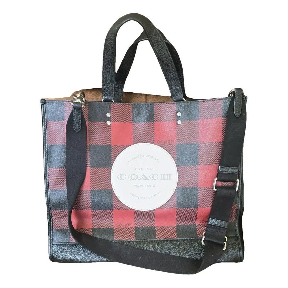 Coach Red and Black Plaid Tote